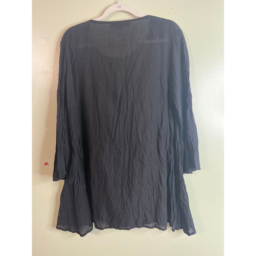 J.P. &Mattie Black Ruched Cotton Tunic Top 3/4 Sleeve Gathered Front,Size Large - Picture 5 of 10